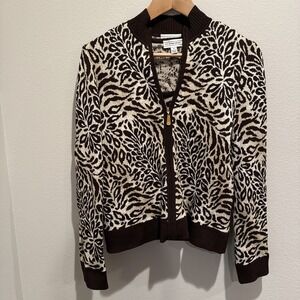 St John Sport Twinset Animal Print Size P Knit Sweater Set Tank And Zip Cardigan